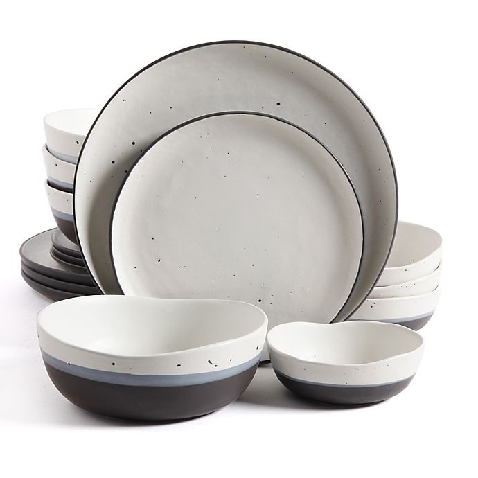 slide 1 of 1, Gibson Elite Rhinebeck Double Bowl Dinnerware Set - White/Black, 16 ct