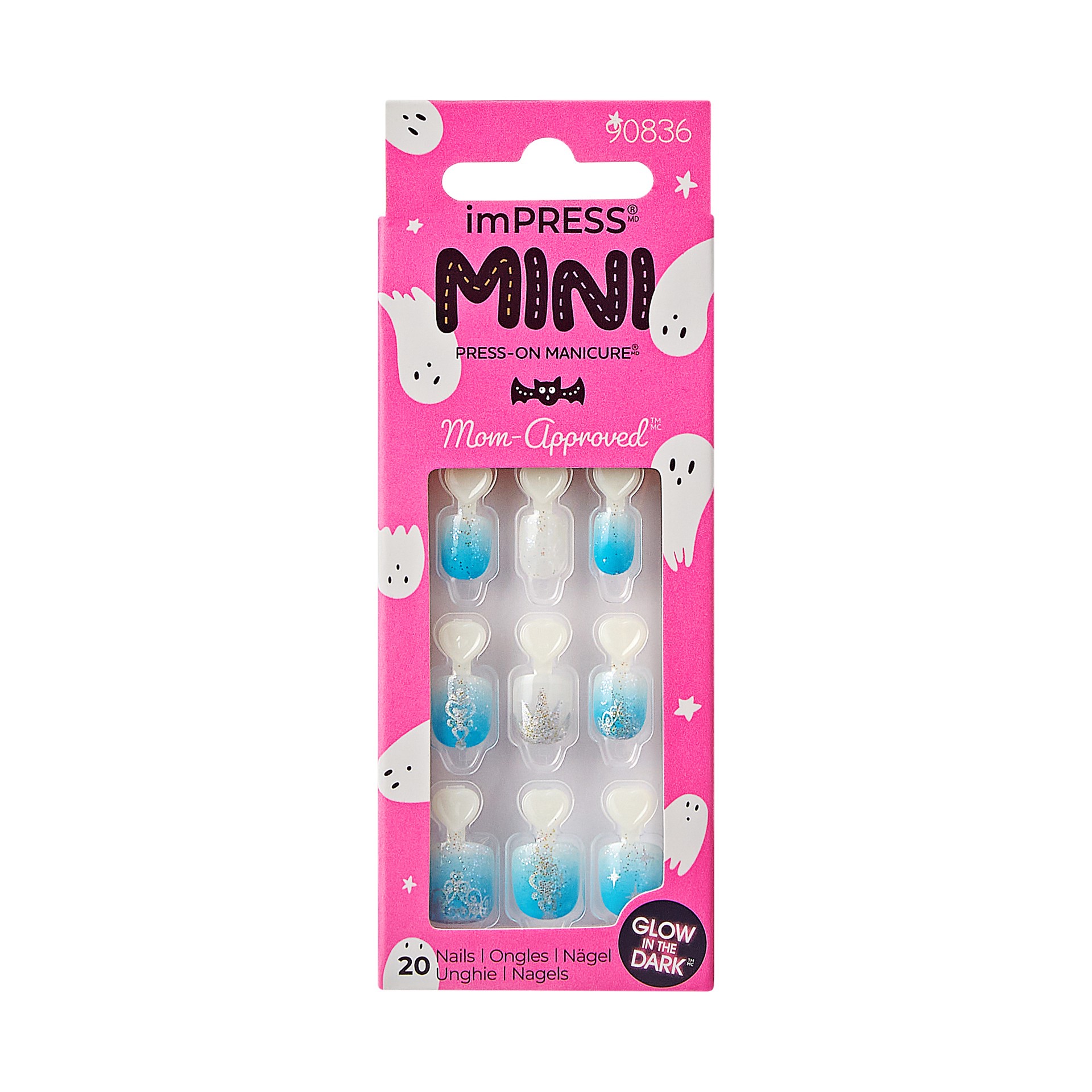 slide 1 of 5, imPRESS MINI Halloween Press-On Nails for Kids, No Glue Needed, Blue, Square, 21 Ct., 21 pc