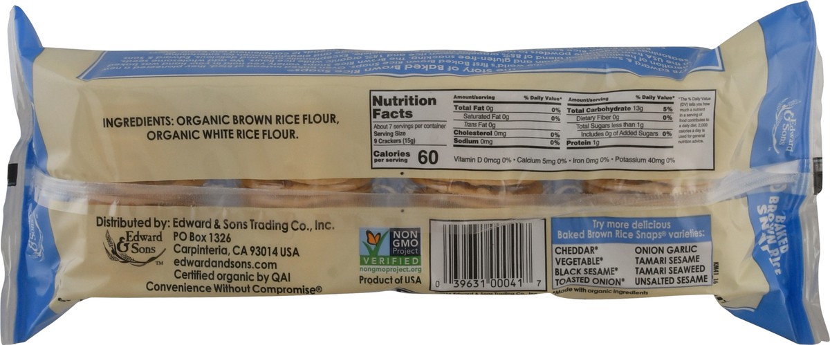 slide 3 of 9, Edward & Sons Organic Unsalted Plain Brown Rice Snaps 3.5 oz, 3.5 oz