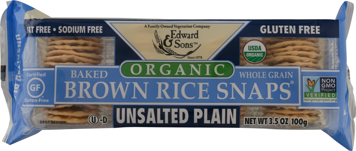 slide 1 of 9, Edward & Sons Organic Unsalted Plain Brown Rice Snaps 3.5 oz Wrapper, 3.50 oz