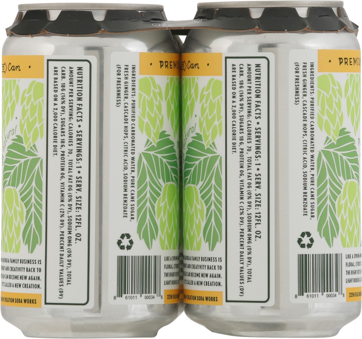 slide 8 of 12, New Creation Soda Works Hopscotch Dry-Hopped Ginger Ale Beer - 4 ct, 4 ct; 12 oz