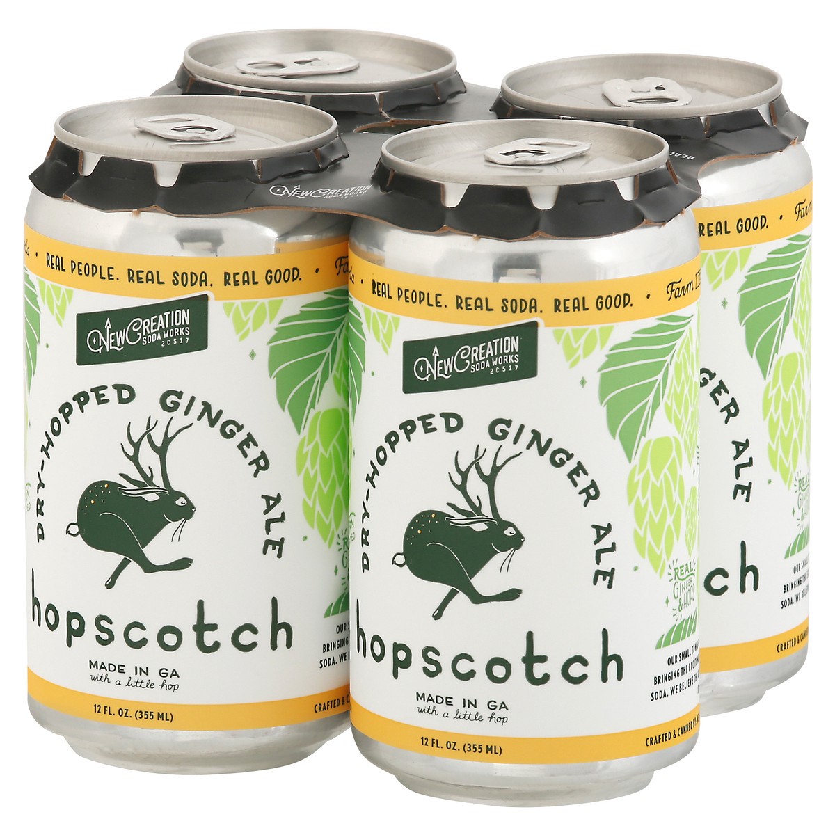 slide 4 of 12, New Creation Soda Works Hopscotch Dry-Hopped Ginger Ale Beer - 4 ct, 4 ct; 12 oz