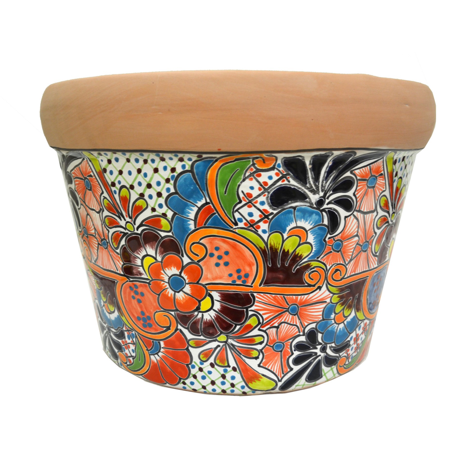 slide 1 of 1, Blue Orange Pottery Large Natural Talavera Queso Planter, 1 ct