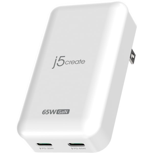 slide 1 of 4, j5create 65W Gan Slim Pd Usb-C 2-Port Charger, White, Jup2465, 1 ct