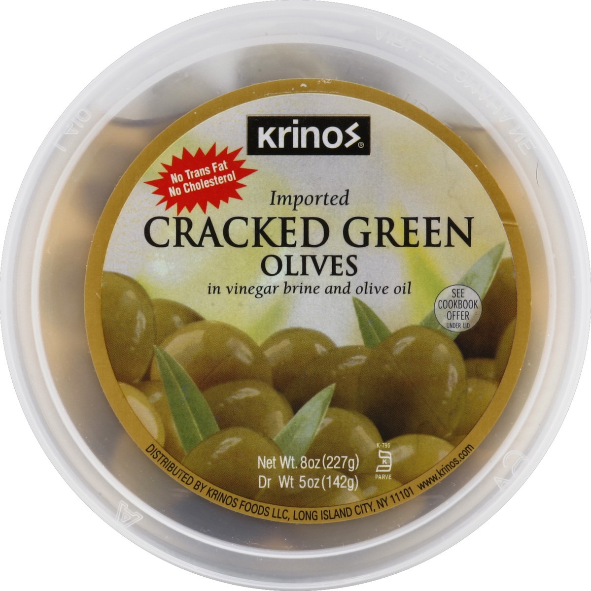 slide 2 of 3, Krinos Cracked Green Olives-Deli Cup, 8 oz