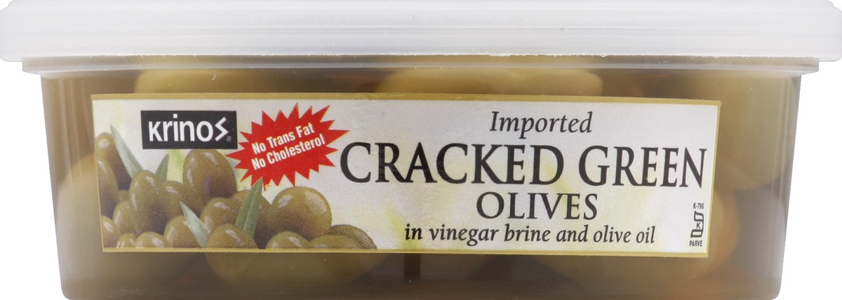 slide 3 of 3, Krinos Cracked Green Olives-Deli Cup, 8 oz