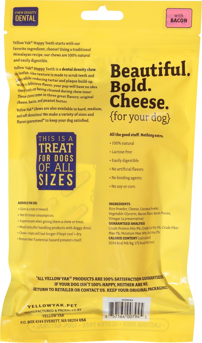 slide 4 of 15, Yellow Yak Dental Happy Teeth with Bacon Treat for Dogs 4.0 oz, 