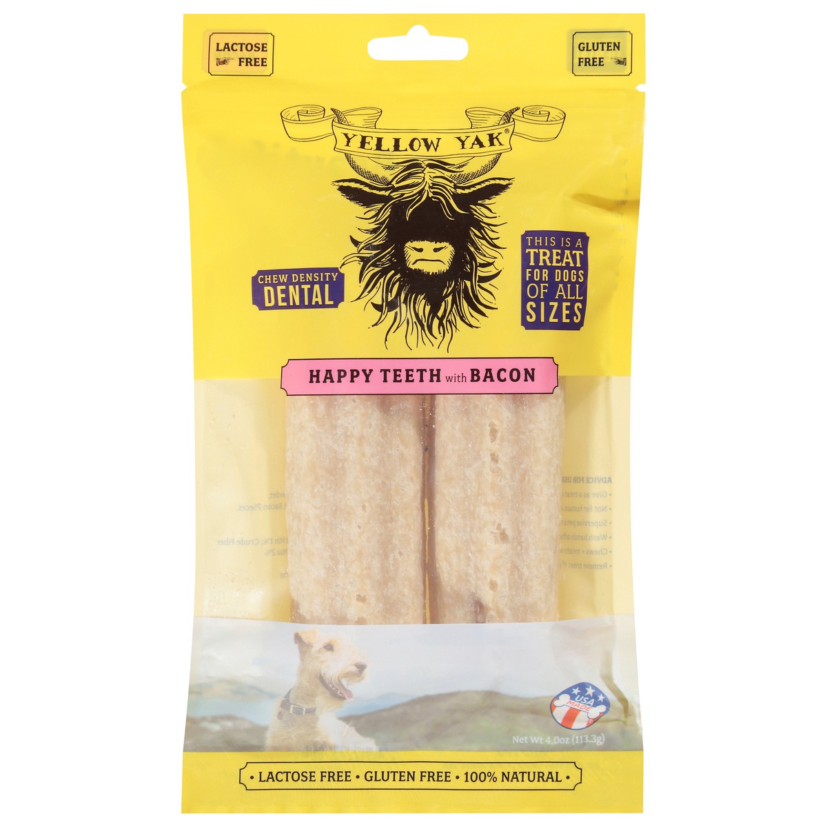 slide 8 of 15, Yellow Yak Dental Happy Teeth with Bacon Treat for Dogs 4.0 oz, 