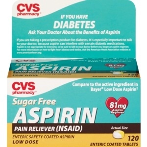 slide 1 of 1, CVS Health Sugar Free Low Dose Aspirin 81 Mg Enteric Coated Tablets, 120 ct