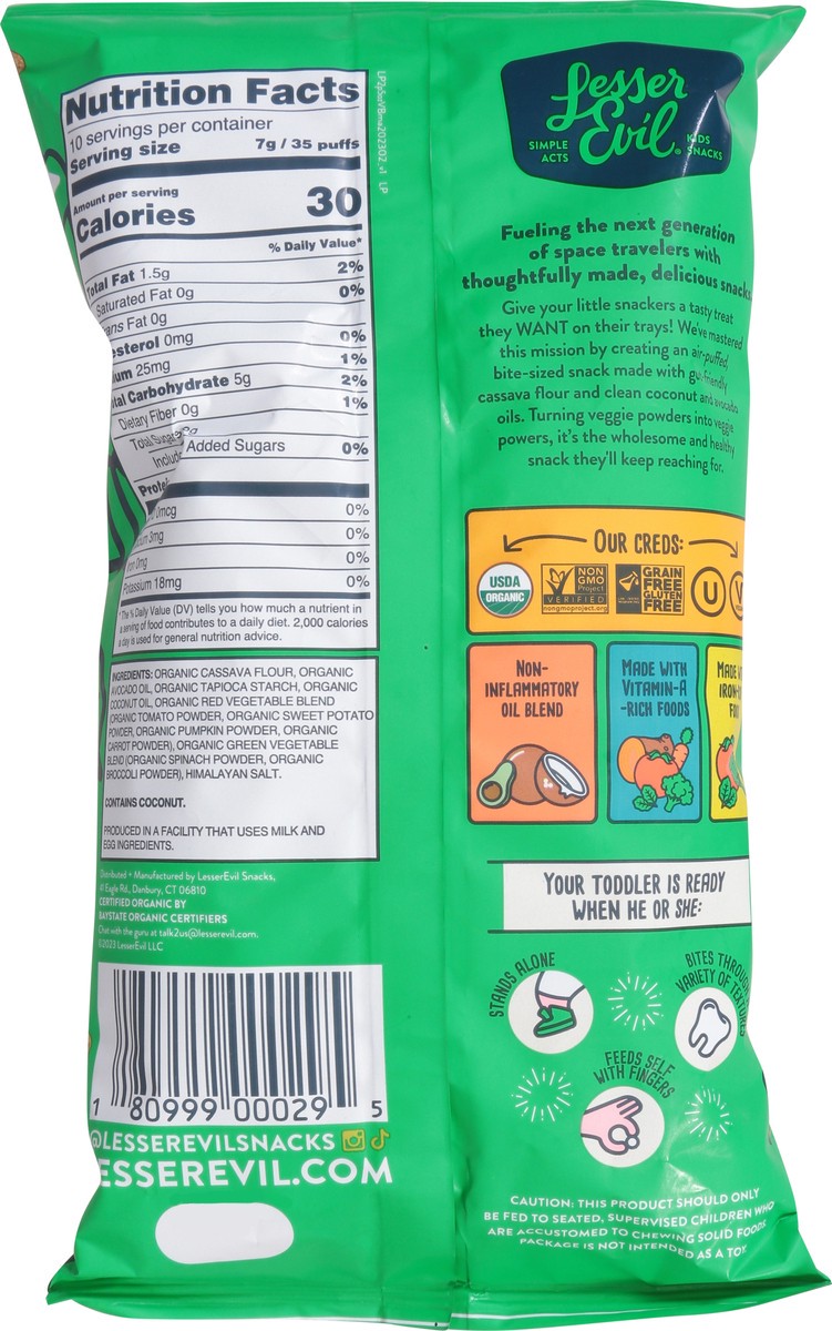 slide 8 of 9, LesserEvil Voyager Veggie Blend Lil' Puffs Toddler 2.5 oz, 2.5 oz