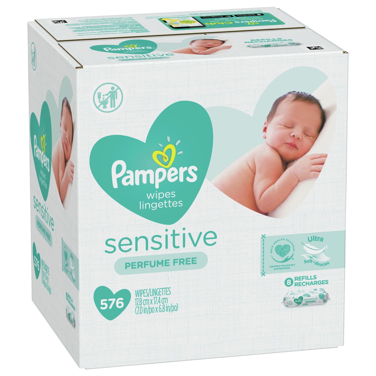 slide 2 of 4, Pampers Baby Wipes Sensitive Perfume Free 8X Refill Packs (Tub Not Included) 576 Count, 576 ct