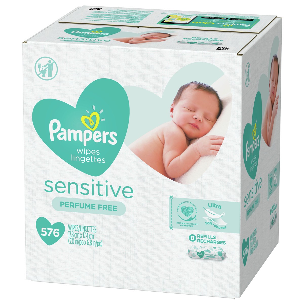 slide 3 of 4, Pampers Baby Wipes Sensitive Perfume Free 8X Refill Packs (Tub Not Included) 576 Count, 576 ct