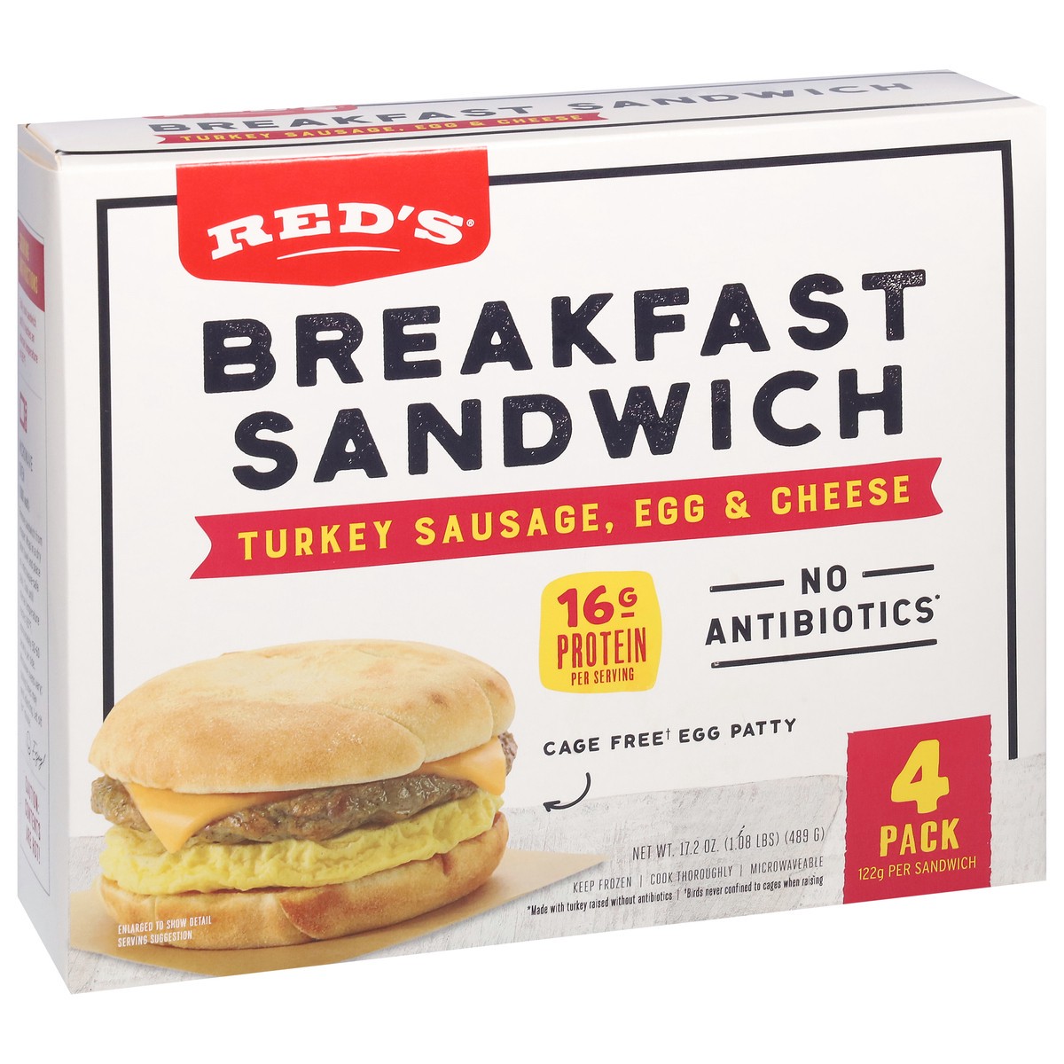 slide 9 of 9, Red's, Turkey Sausage Breakfast Sandwich, 4.3oz, 4 PK, 4 ct