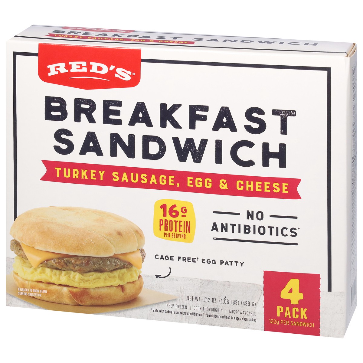 slide 4 of 9, Red's, Turkey Sausage Breakfast Sandwich, 4.3oz, 4 PK, 4 ct