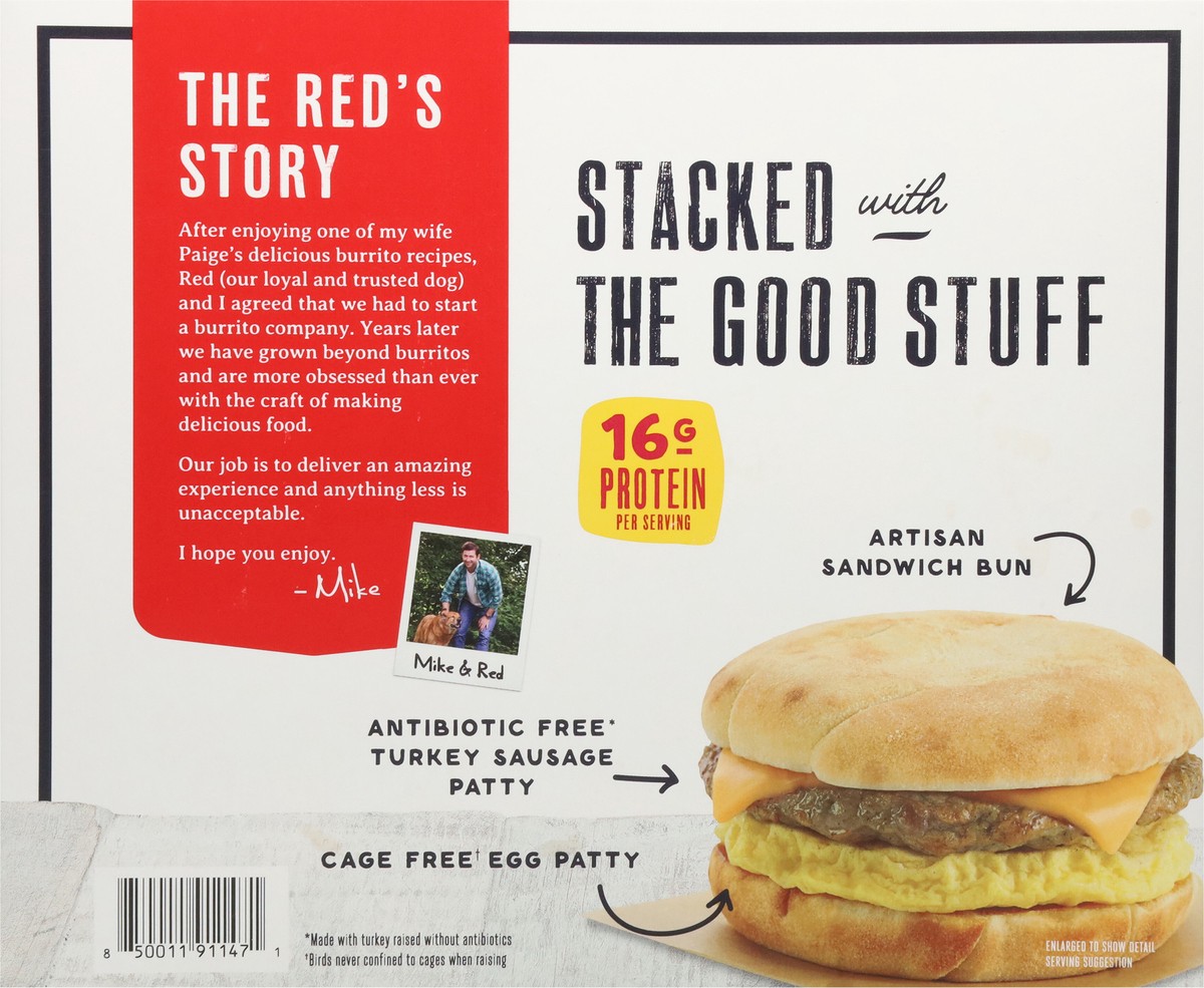 slide 3 of 9, Red's, Turkey Sausage Breakfast Sandwich, 4.3oz, 4 PK, 4 ct