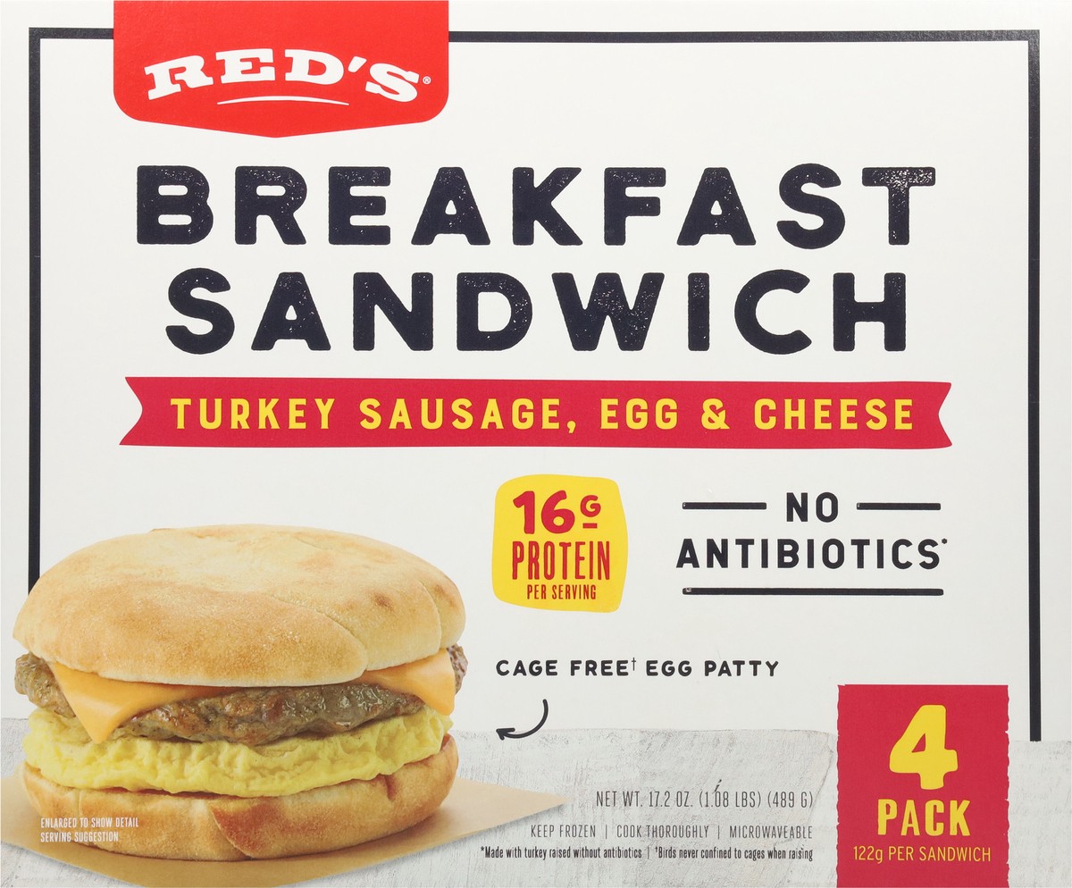 slide 2 of 9, Red's, Turkey Sausage Breakfast Sandwich, 4.3oz, 4 PK, 4 ct