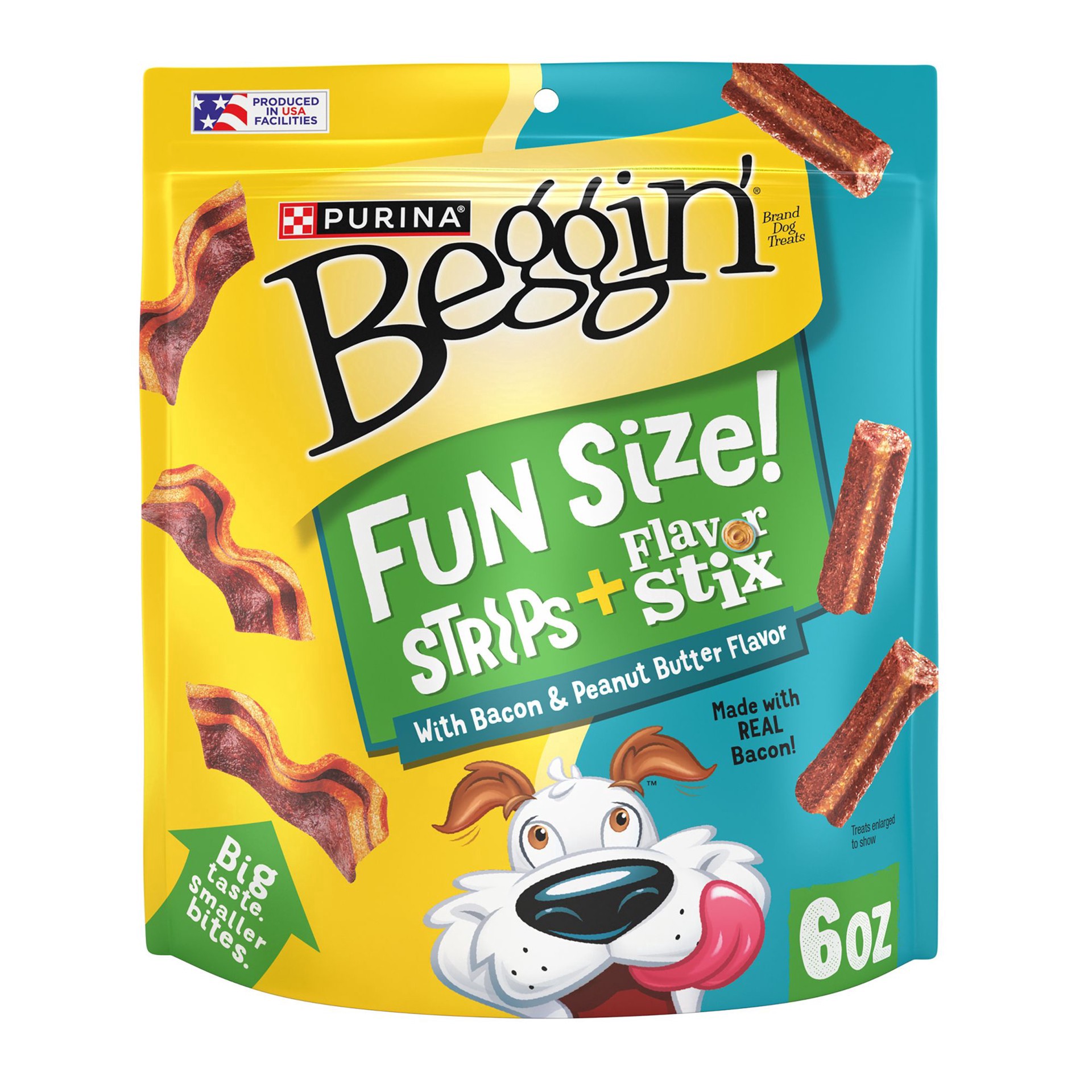 slide 1 of 1, Beggin' Purina Beggin'' Adult Fun Size Strips and Stix with Bacon and Peanut Butter Flavor Dog Treats Pouch, 6 oz