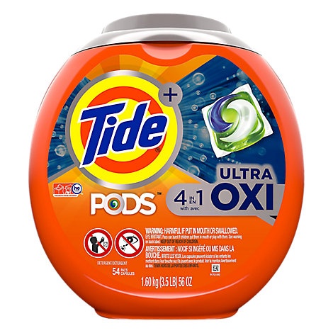 slide 1 of 1, Tide Plus Pods Detergent Pacs 4In1 Ultra Oxi, 54 ct