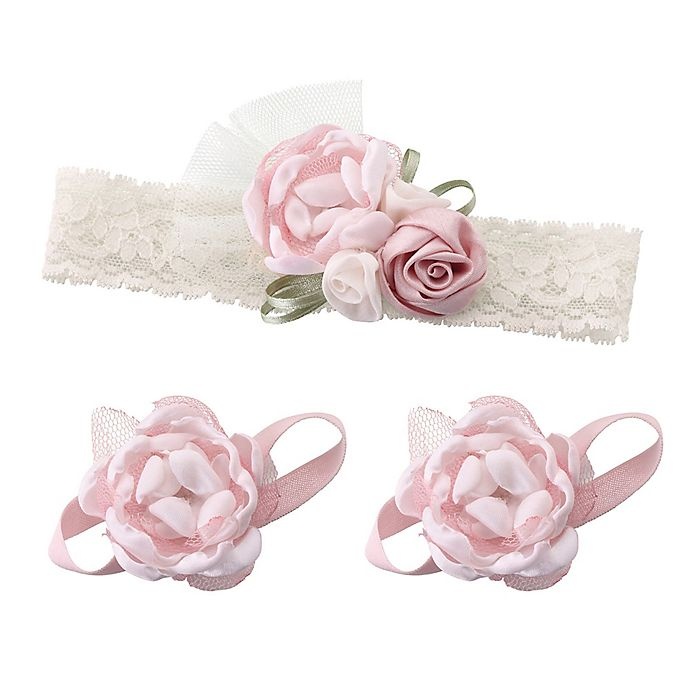 slide 1 of 1, Lillian Rose Baby Headband and Barefoot Sandals Set - Pink, 3 ct