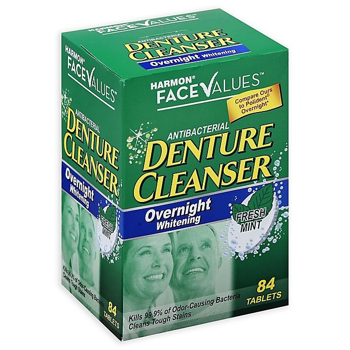 slide 1 of 1, Harmon Face Values Overnight Whitening Denture Cleanser Tablets, 84 ct