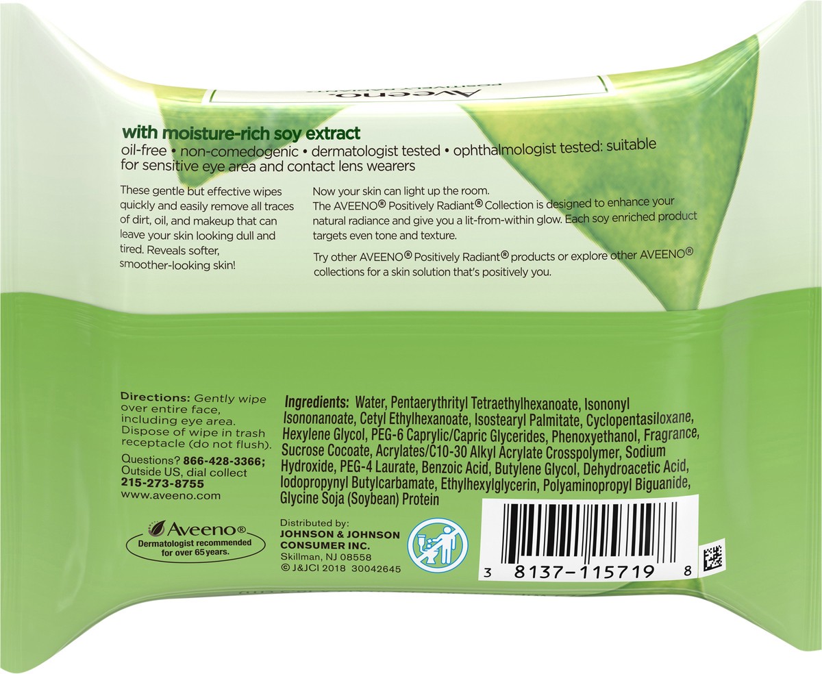 slide 7 of 7, Aveeno Positively Radiant Makeup Removing Wipes, 25 Count, 25 ct