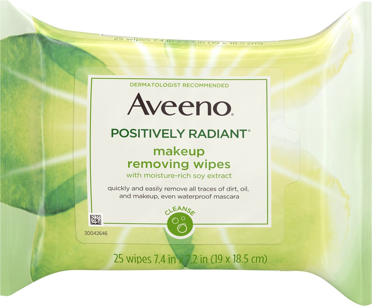 slide 2 of 7, Aveeno Positively Radiant Makeup Removing Wipes, 25 Count, 25 ct