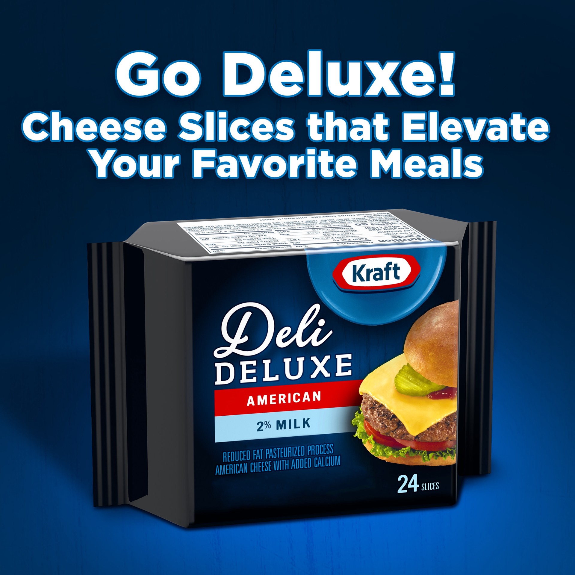 slide 2 of 5, Kraft Deli Deluxe American Cheese Slices with 2% Milk, 24 ct Pack, 24 ct