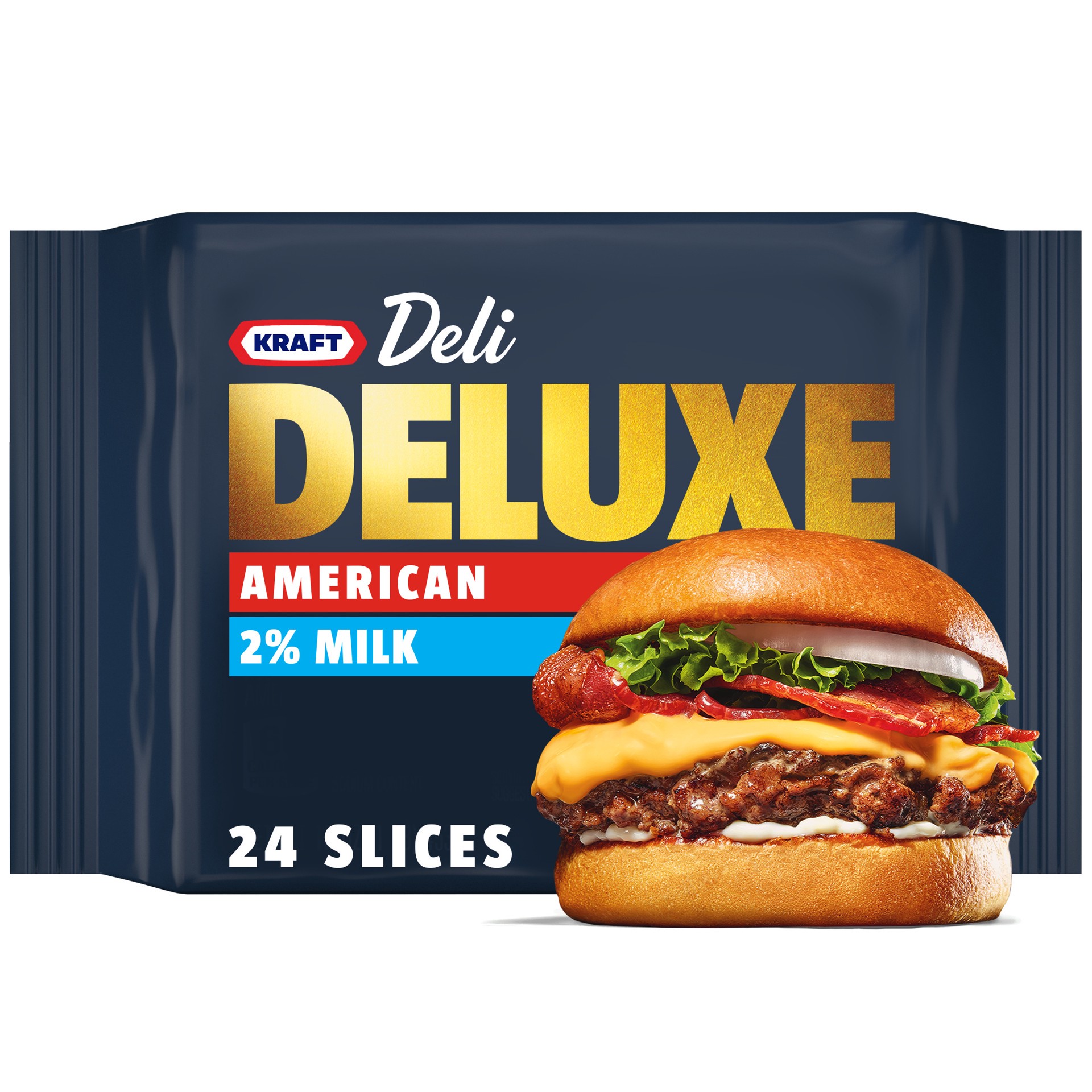 slide 1 of 5, Kraft Deli Deluxe American Cheese Slices with 2% Milk, 24 ct Pack, 24 ct