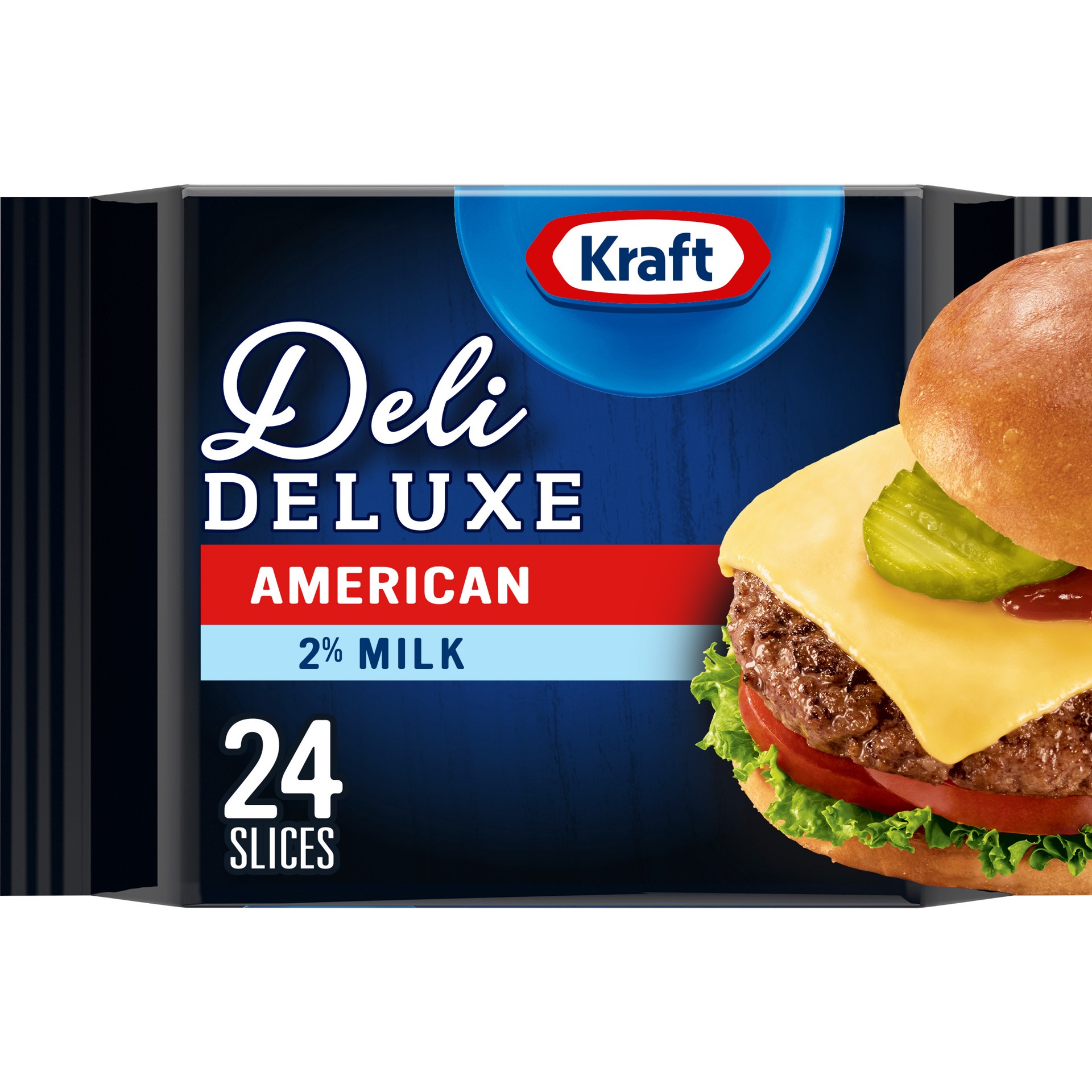 slide 1 of 6, Kraft Deli Deluxe American Cheese Slices with 2% Milk Pack, 16 oz