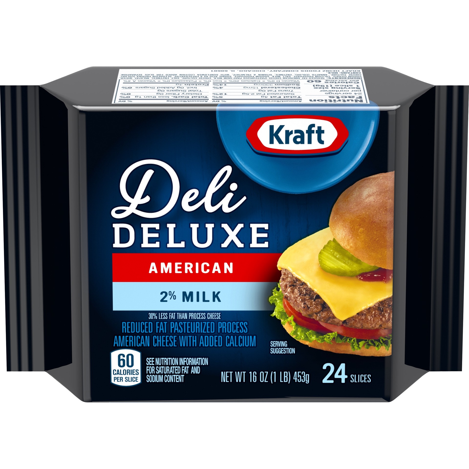 slide 1 of 5, Kraft Deli Deluxe American Cheese Slices with 2% Milk, 24 ct Pack, 24 ct