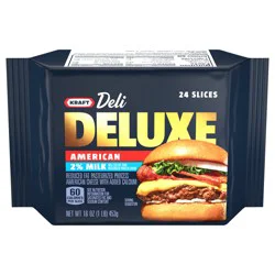 Kraft Deli Deluxe 2% Milk American Cheese Slices, 16 oz Pack, 24 Slices