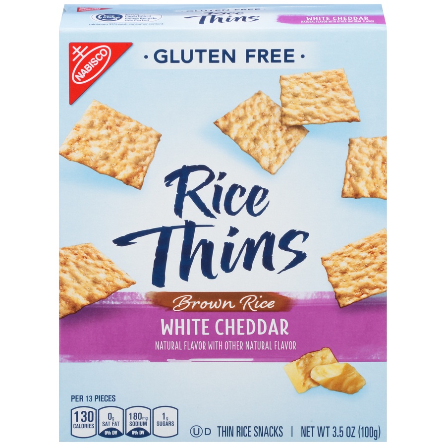 slide 1 of 8, Rice Thins Brown Rice White Cheddar Crackers, 3.5 oz