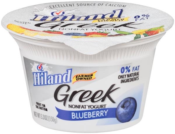 slide 1 of 1, Hiland Dairy Greek Blueberry Nonfat Yogurt, 5.3 oz