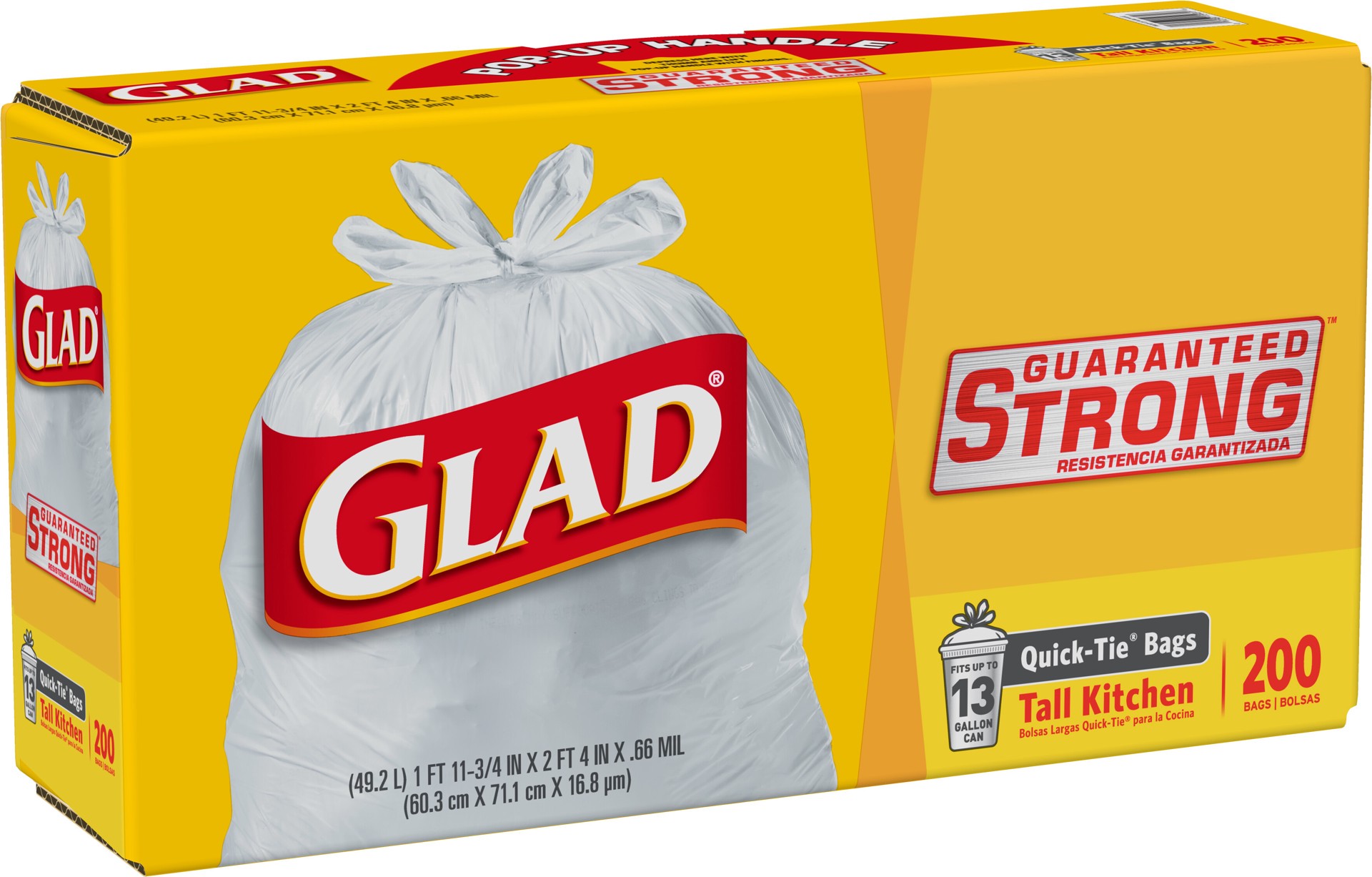 slide 2 of 5, Glad Quick-Tie Tall Kitchen Trash Bags, 13 Gallon Trash Bags Fit Most Kitchen Garbage Cans, Versatile Trash Bag for Multiple Home and Office Uses - 13 Gallon, 200 White Trash Bags, 200 ct