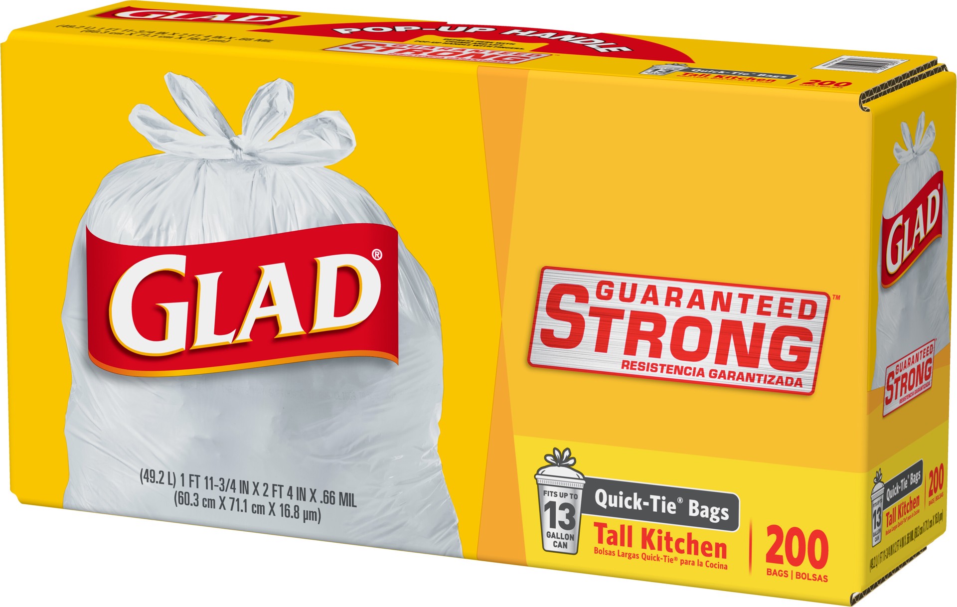 slide 3 of 5, Glad Quick-Tie Tall Kitchen Trash Bags, 13 Gallon Trash Bags Fit Most Kitchen Garbage Cans, Versatile Trash Bag for Multiple Home and Office Uses - 13 Gallon, 200 White Trash Bags, 200 ct