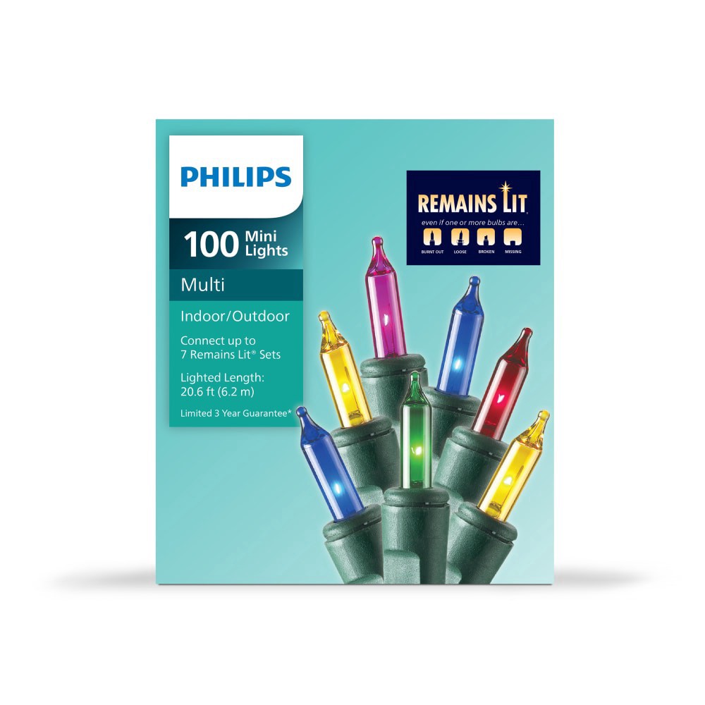 slide 3 of 6, Philips 100 Ct Mini Incandescent Lights Remains Lit - Multi Christmas Holiday Decor, 100 ct