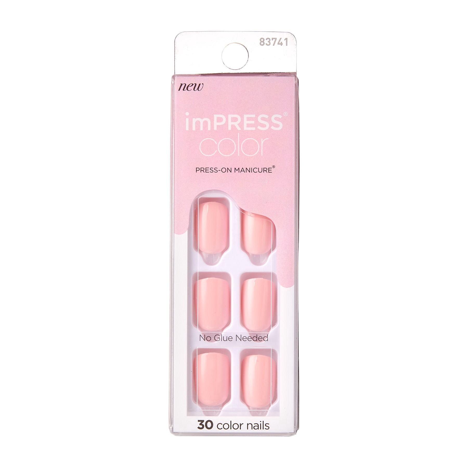 slide 1 of 5, imPRESS KISS imPRESS Color Short Square Press-On Nails, Glossy Pink, 30 Pieces, 1 ct