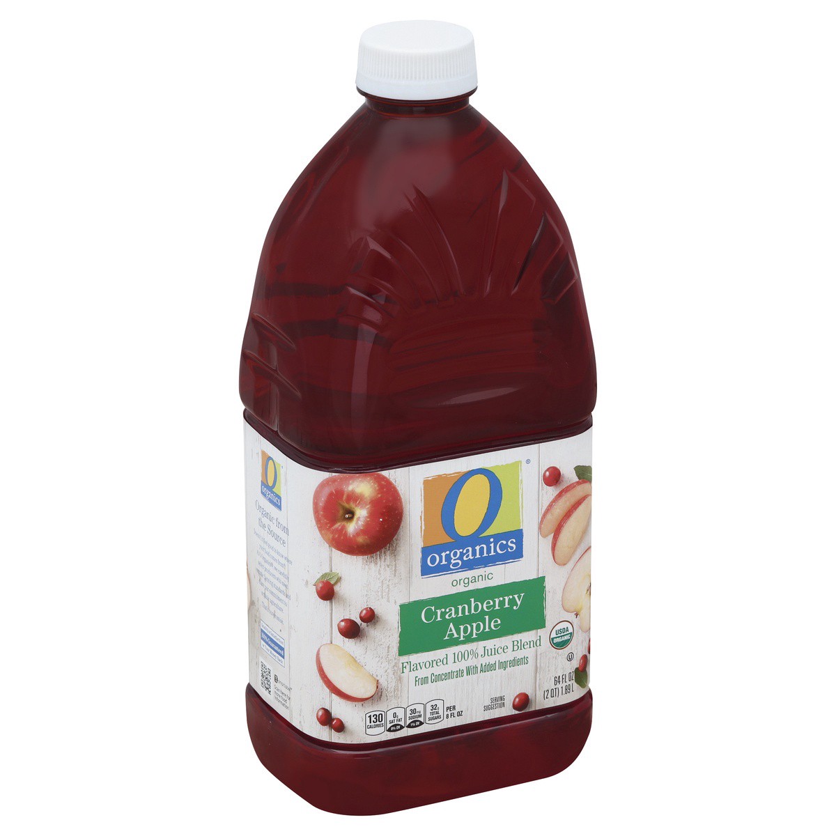 slide 1 of 4, O Organics 100% Juice Blend, Flavored, Organic, Cranberry Apple, 64 oz