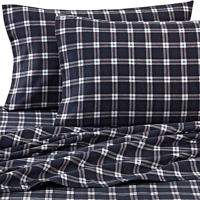 slide 1 of 1, The Seasons Collection Heavyweight Flannel Plaid King Pillowcases - Navy, 2 ct