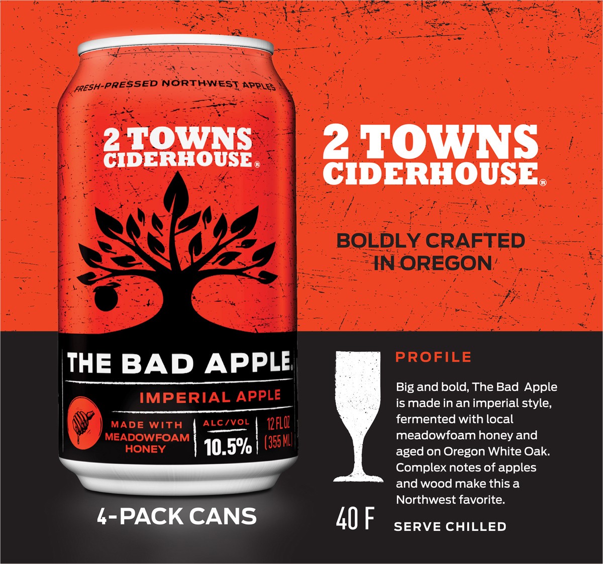 slide 4 of 8, 2 Towns Ciderhouse Bad Apple Imperial Cider 4-12 Oz Cans, 4 ct