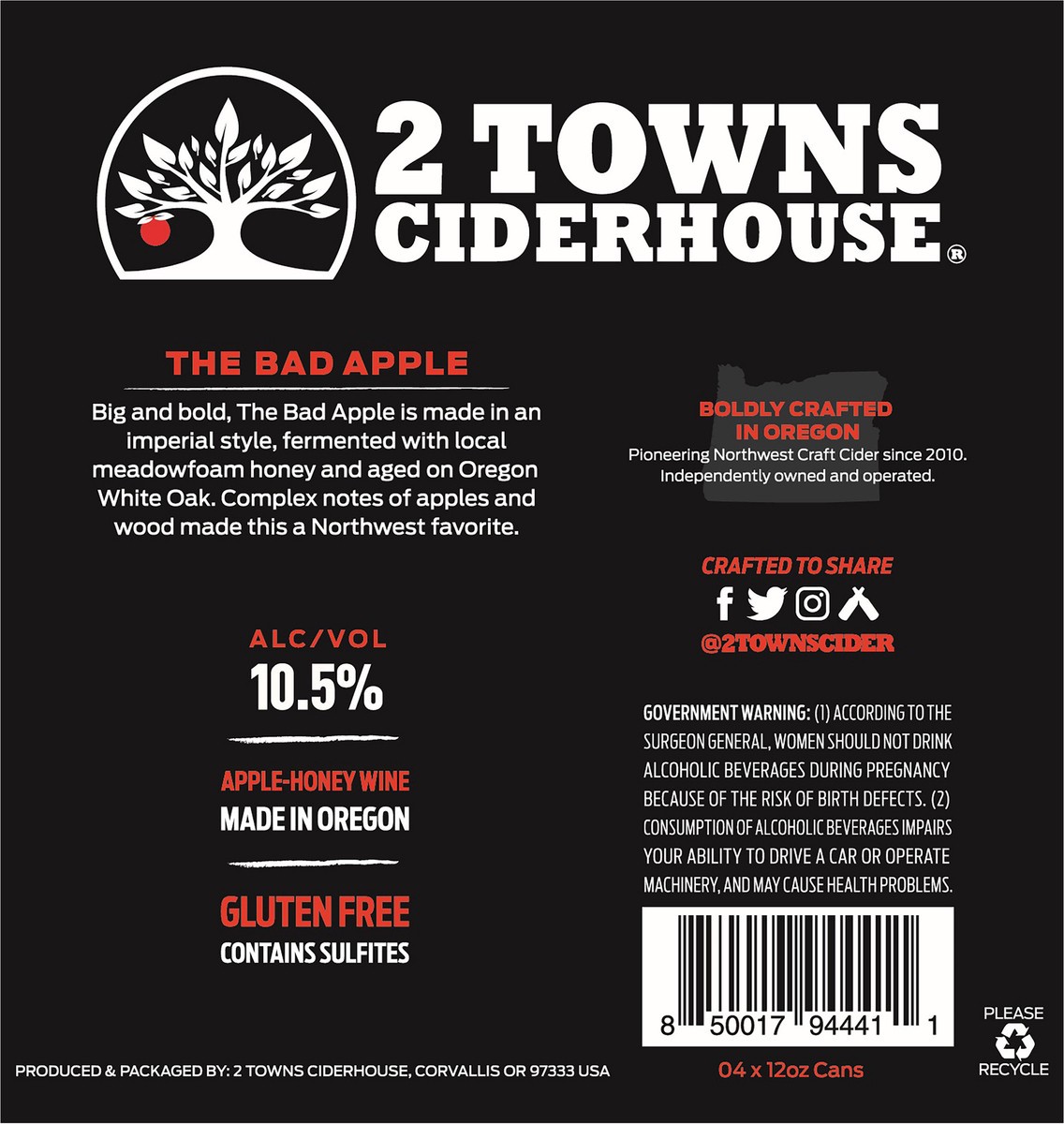 slide 5 of 8, 2 Towns Ciderhouse Bad Apple Imperial Cider 4-12 Oz Cans, 4 ct