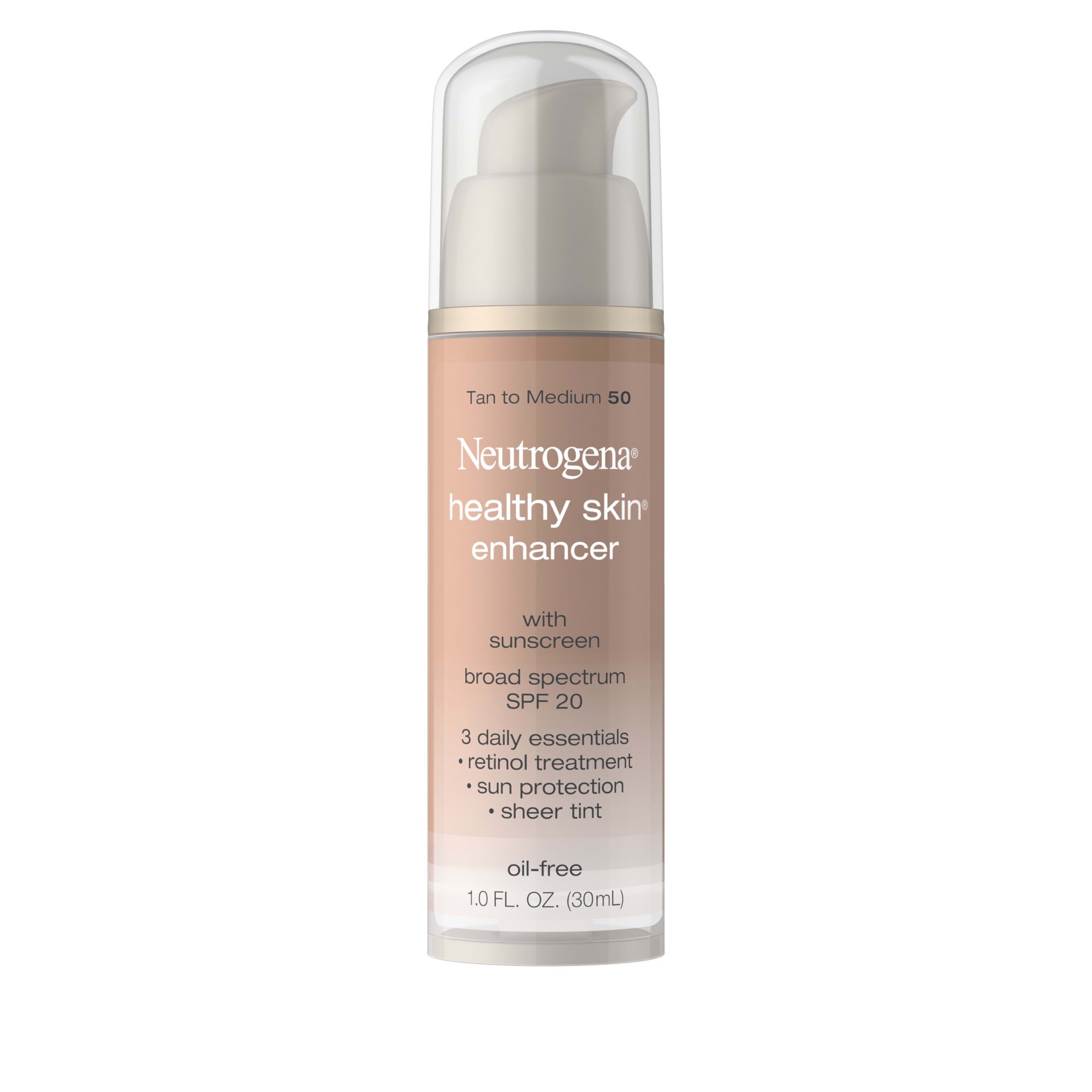 slide 1 of 6, Neutrogena Healthy Skin Enhancer Sheer Face Tint with Retinol & Broad Spectrum SPF 20 Sunscreen for Younger Looking Skin, 3-in-1 Daily Enhancer, Non-Comedogenic, Tan to Medium 50, 1 fl. oz, 1 fl oz