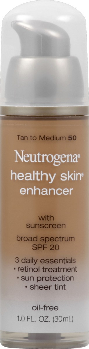 slide 6 of 6, Neutrogena Healthy Skin Enhancer Sheer Face Tint with Retinol & Broad Spectrum SPF 20 Sunscreen for Younger Looking Skin, 3-in-1 Daily Enhancer, Non-Comedogenic, Tan to Medium 50, 1 fl. oz, 1 fl oz