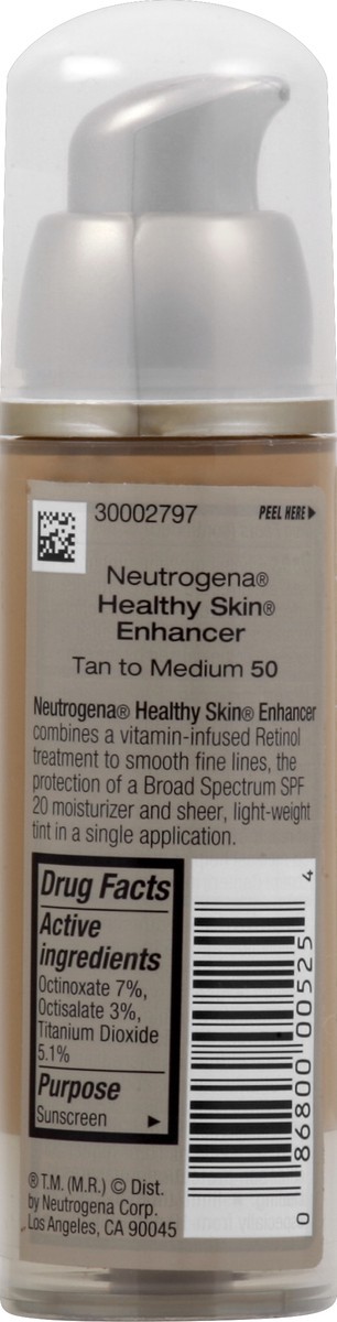 slide 5 of 6, Neutrogena Healthy Skin Enhancer Sheer Face Tint with Retinol & Broad Spectrum SPF 20 Sunscreen for Younger Looking Skin, 3-in-1 Daily Enhancer, Non-Comedogenic, Tan to Medium 50, 1 fl. oz, 1 fl oz