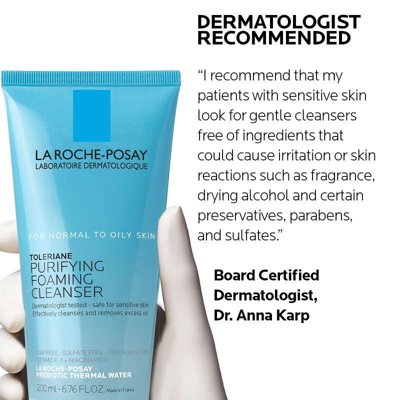 slide 5 of 8, La Roche-Posay Toleriane Travel Size Purifying Foaming Face Cleanser for Normal, Oily and Sensitive Skin, 1.69 fl oz