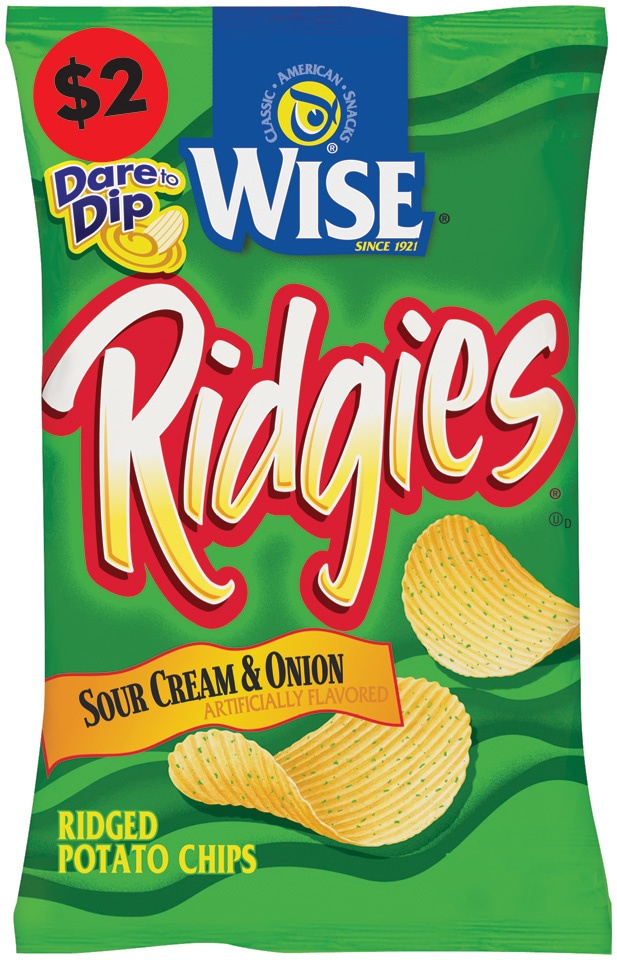 slide 1 of 1, Wise Ridgies Potato Chips Sour Cream & Onion, 6.75 oz