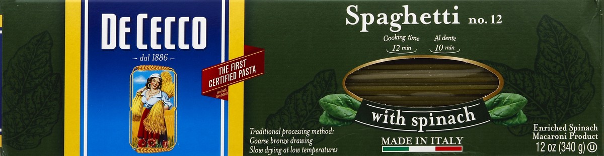 slide 3 of 4, De Cecco No. 12 Organic Spinach Spaghetti 12 oz, 12 oz