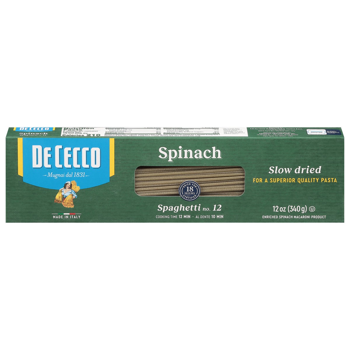 slide 1 of 4, De Cecco No. 12 Organic Spinach Spaghetti 12 oz, 12 oz