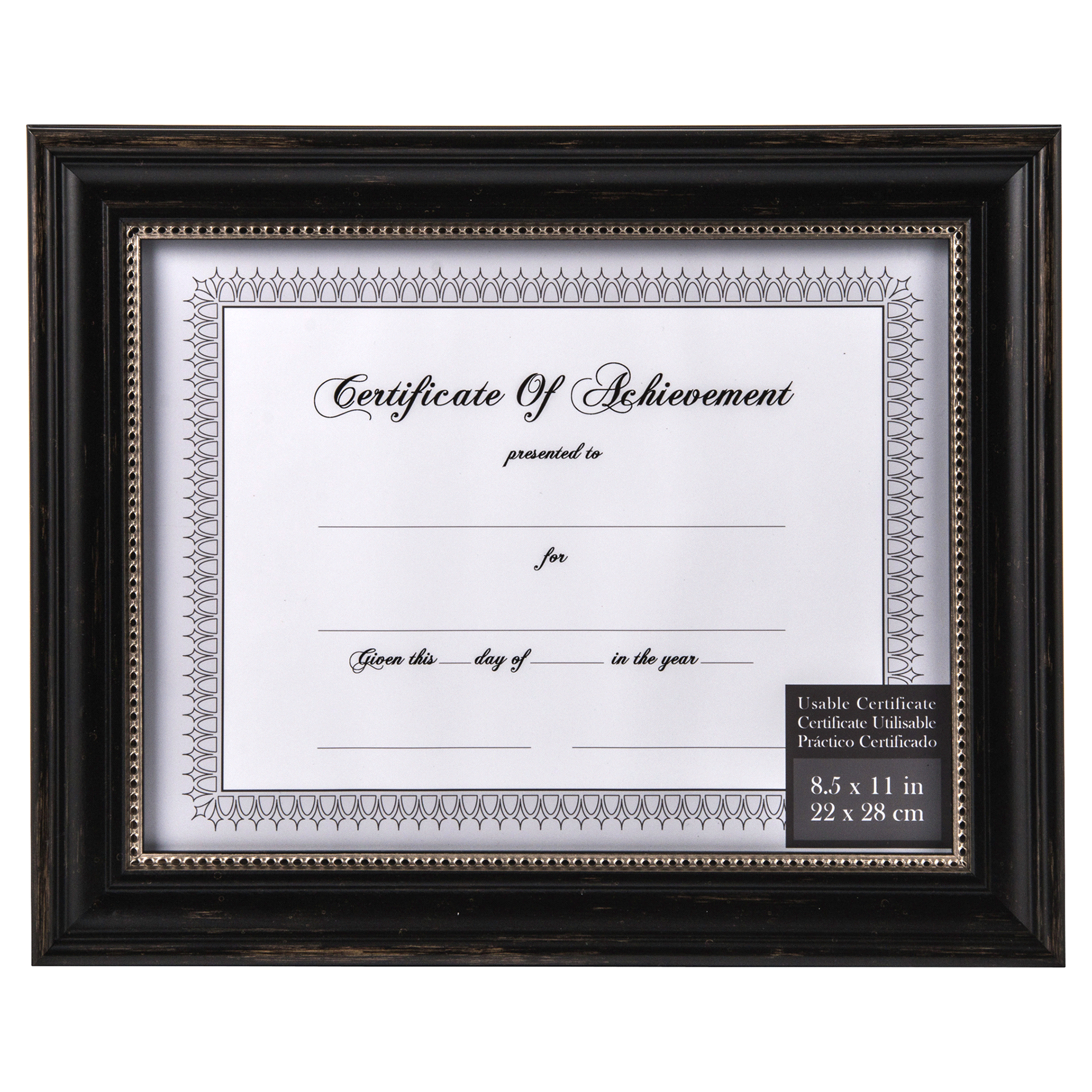 slide 1 of 1, Pinnacle Document Frame - Genova Black, 11 in x 8.5 in