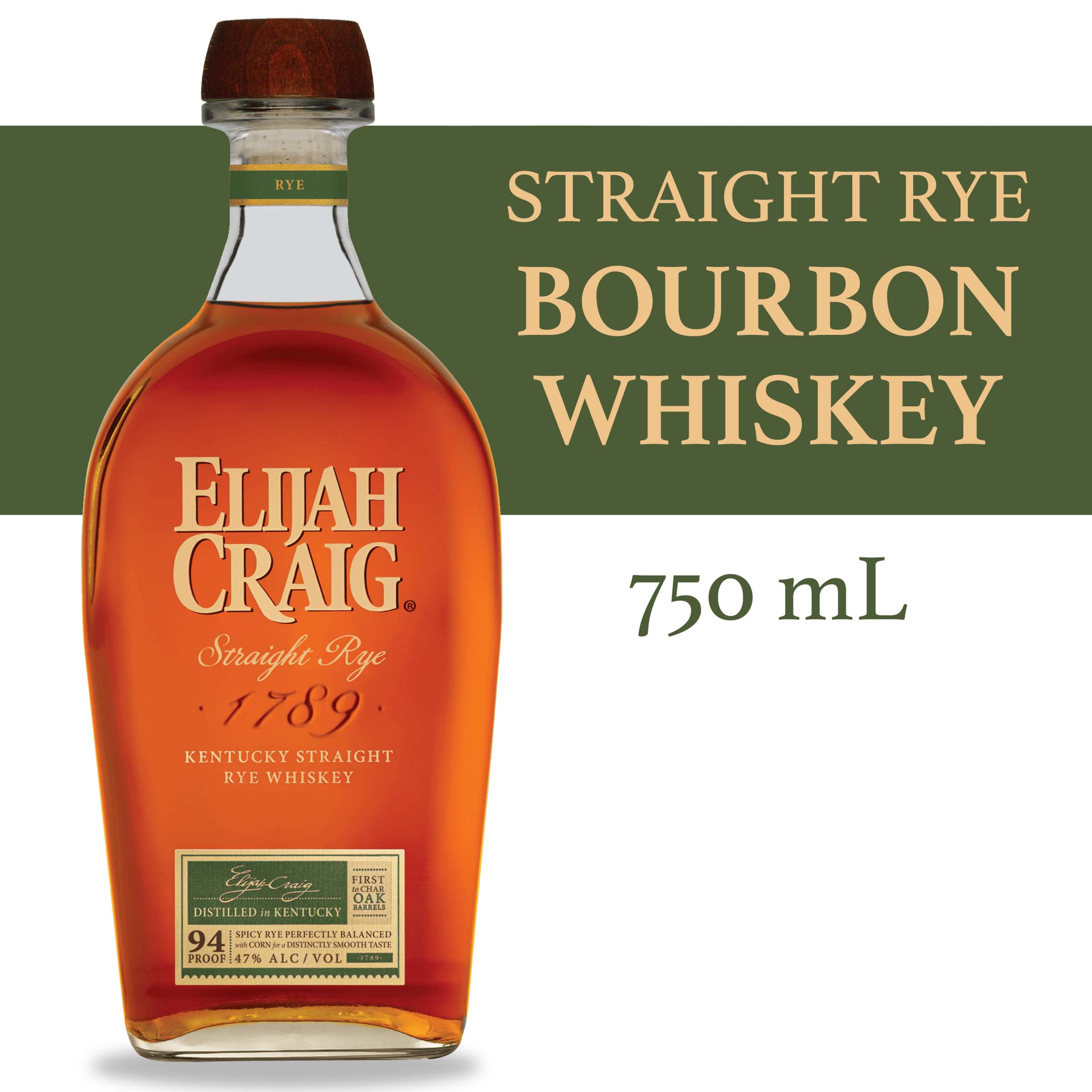 slide 2 of 3, Elijah Craig Kentucky Straight Rye Whiskey 750 ml, 750 ml